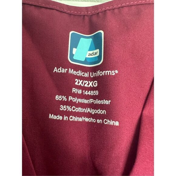 NWT Adar Scrubs Women’s Top Uniform Advantage V Neck Pocket Burgandy Size 2X - Picture 10 of 12